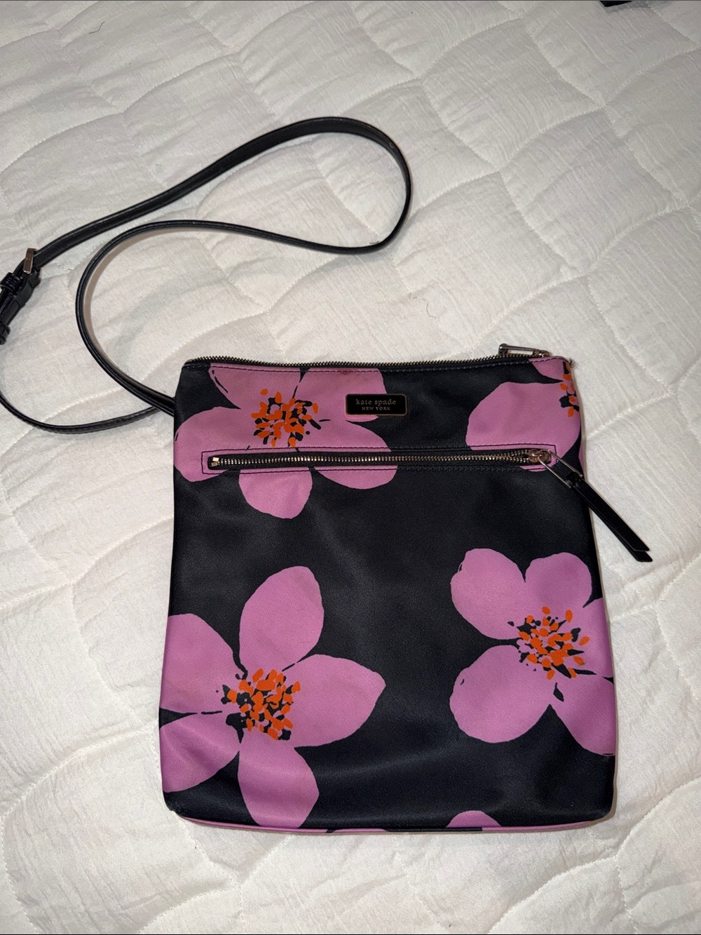 kate spade Black Crossbody Bag with Pink Floral Design